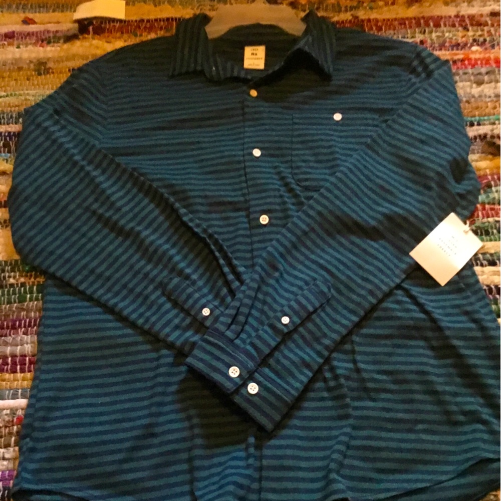 Free Assembly Green & Navy Blue Long Sleeve Collared Tee Shirt Men’s Siz…